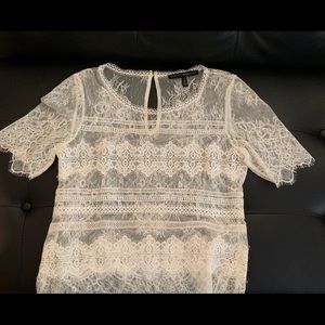 White House Black Market offwhite lace blouse